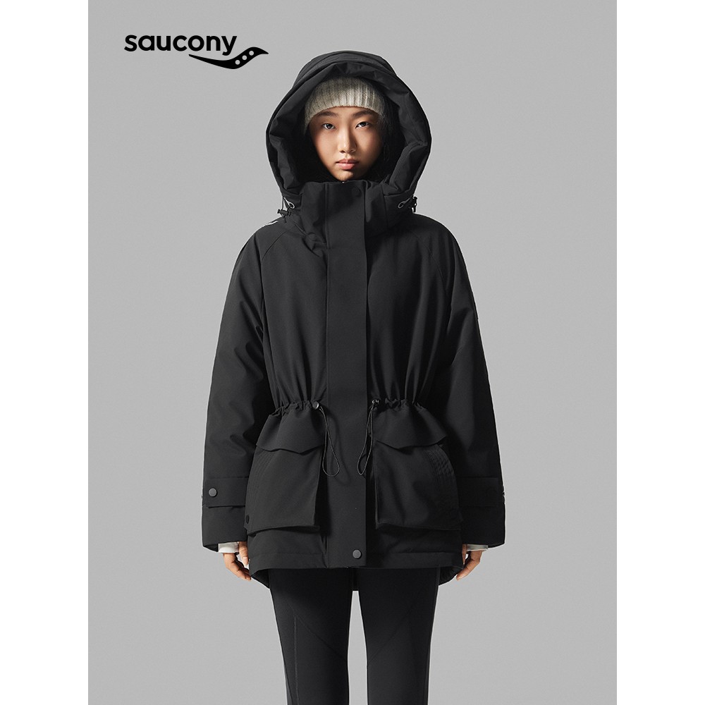 Saucony索康尼都市通勤运动休闲经典中长款宽松连帽羽绒服