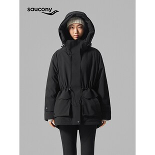 Saucony索康尼都市通勤运动休闲经典中长款宽松连帽羽绒服