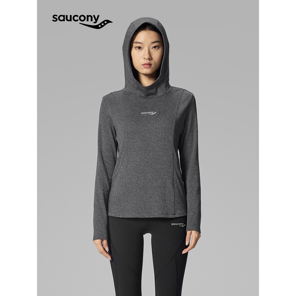 Saucony索康尼 女美丽奴羊毛微弹修身抗菌防风保暖连帽长T