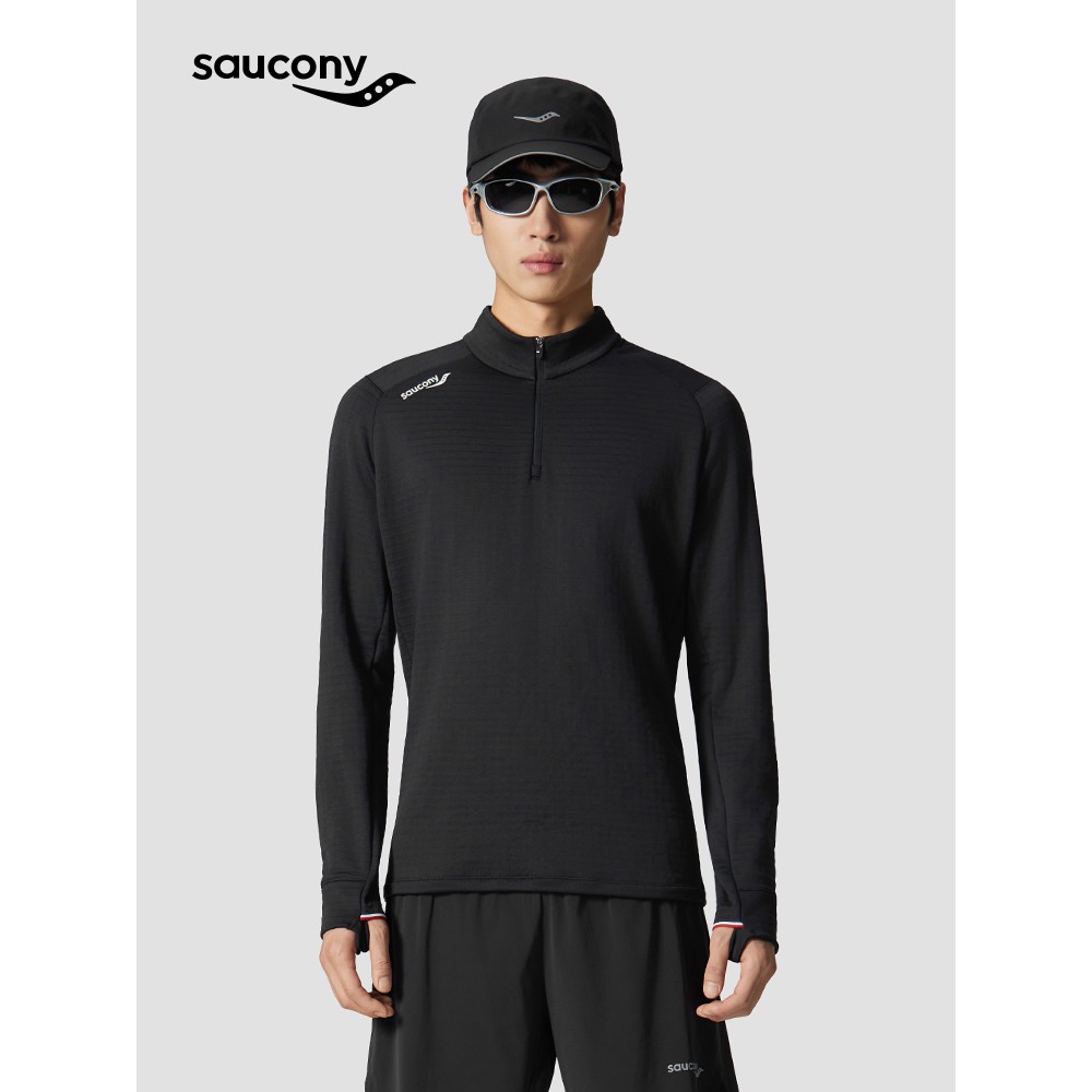 Saucony索康尼男子运动休闲时尚百搭宽松套头半开拉链卫衣