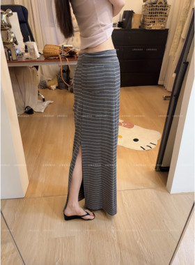 暴走高仙女175高个子慵懒风系带条纹半身裙女夏季加长版显瘦长裙