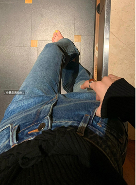 暴走高仙女175高个子复古蓝色高腰微喇牛仔裤女弹力加长180拖地裤