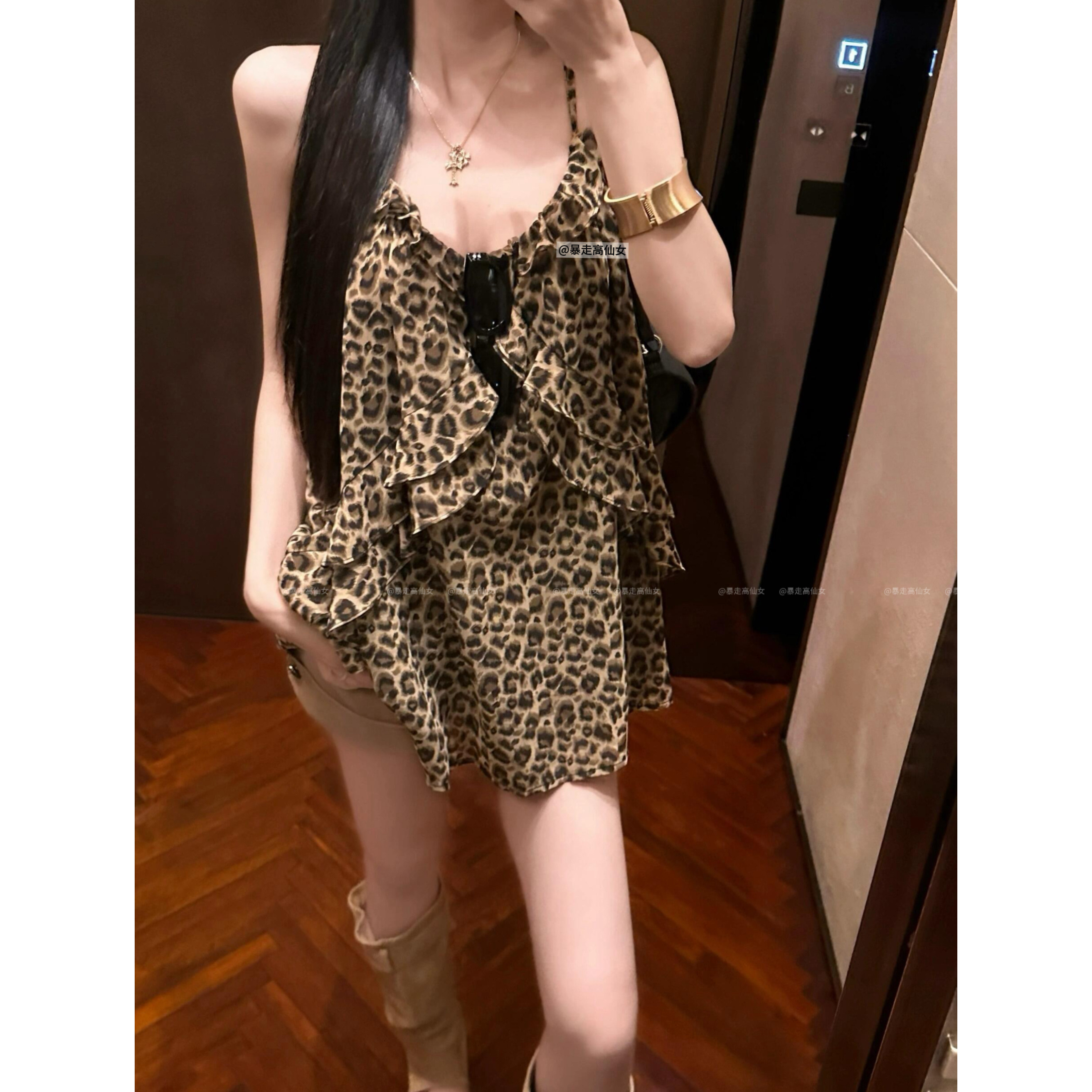 暴走高仙女高个子加长版复古豹纹气质吊带背心夏季宽松chic上衣女