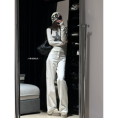 子拖地 高个子加长高腰宽松直筒裤 暴走高仙女白色阔腿牛仔裤 女新款