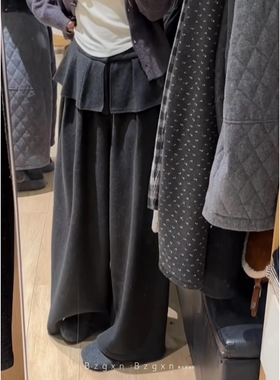 暴走高仙女175高个子加长秋冬休闲灰色加厚阔腿裤束脚假两件卫裤