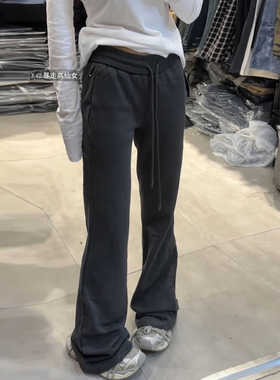 暴走高仙女175高个子加长灰色美式喇叭裤女直筒瑜伽运动裤拖地裤