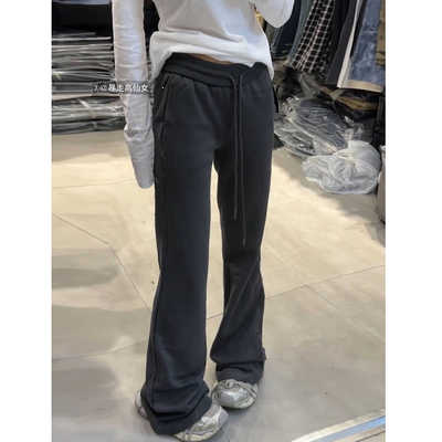 暴走美式加长直筒瑜伽灰色运动裤