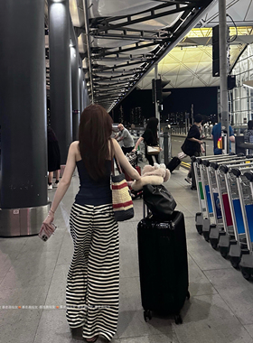 暴走高仙女175高个子藏青色抽绳180加长条纹裤秋冬加绒直筒休闲裤