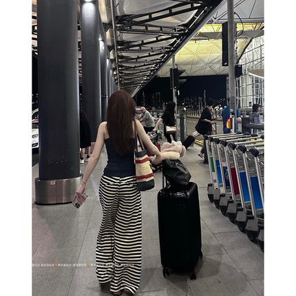 暴走高仙女175高个子藏青色抽绳180加长条纹裤秋冬加绒直筒休闲裤