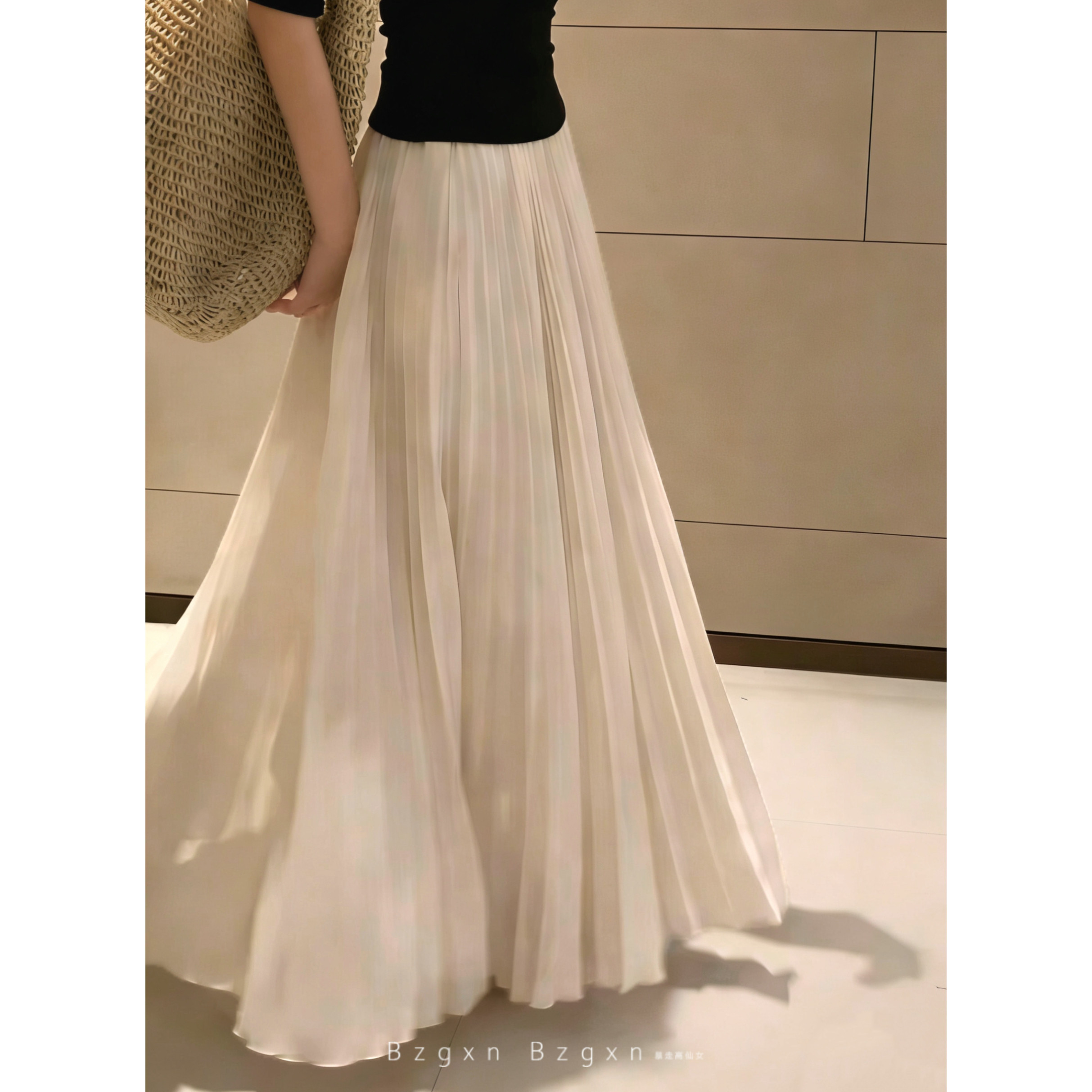 杏色百褶半身裙175加长高个子180