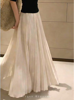 暴走高仙女高个子加长杏色百褶半身裙女2026新款夏季高腰显瘦长裙