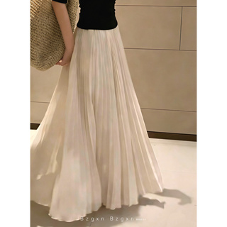 暴走高仙女高个子加长杏色百褶半身裙女2026新款夏季高腰显瘦长裙
