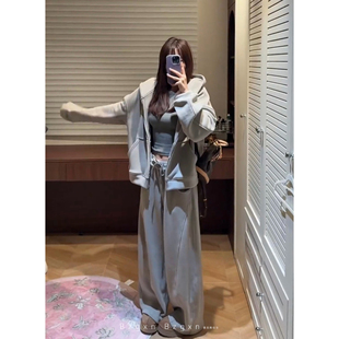 175高个子双面奥粒绒连帽卫衣外套180加长秋冬加厚宽松阔腿裤 套装