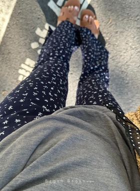 暴走高仙女复古韩系碎花微喇裤女高个子高腰抽绳显瘦休闲遛弯裤子