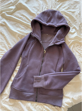 175高个子加长紫色连帽卫衣外套女2025秋冬修身显瘦瑜伽服长袖上