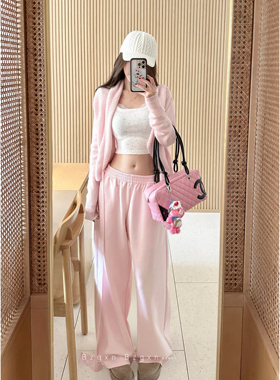 暴走高仙女175高个子粉紫色秋季新款卫裤180加长高腰休闲阔腿拖地