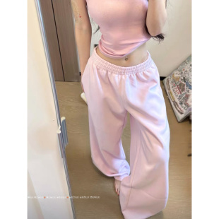 暴走高仙女高个子加长180粉色松紧腰休闲裤 女春夏慵懒阔腿拖地裤