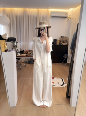 暴走高仙女175高个子白色阔腿裤女2026新款夏季苎麻加长版拖地裤