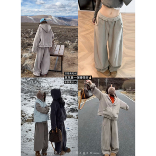 暴走高仙女加长松驰感套装2025连帽卫衣外套+松紧抽绳腰阔腿卫裤