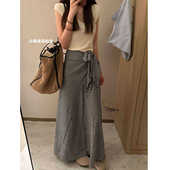 暴走高仙女高个子加长黑色格纹半身裙新款 加长设计感绑带蝴蝶结裙