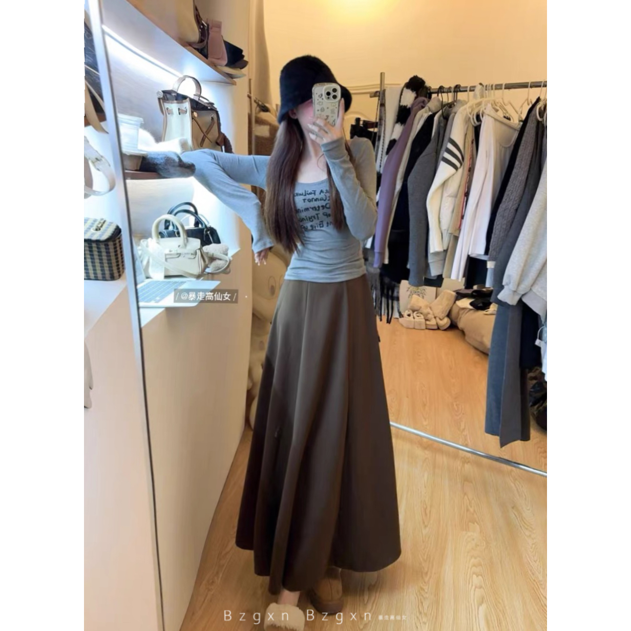 【赠送运费险】咖色毛呢半身裙女