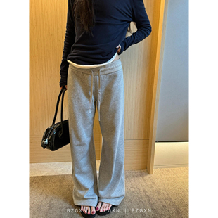 暴走高仙女加长早秋韩系低腰微喇裤休闲卫裤女灰色运动长裤高个子