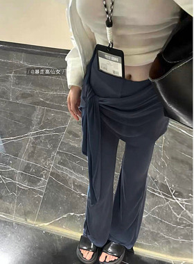 暴走高仙女高个子加长韩系假两件2025秋季新款微喇拖地长裤休闲裤
