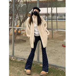 暴走高仙女175高个子加长印碎花懒惰风高腰喇叭裤垂感休闲裤子女