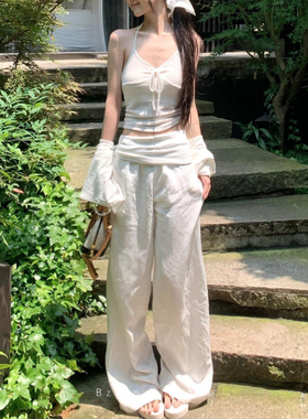 暴走高仙女高个子加长白色阔腿裤女夏季薄款垂感老钱风直筒休闲裤