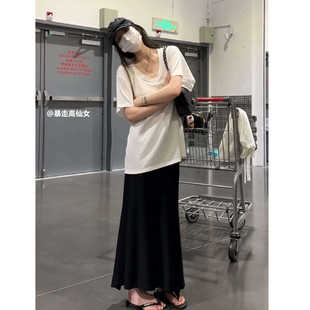 暴走高仙女高个子黑色缎面半身裙仿醋酸包臀裙鱼尾裙175加长长裙