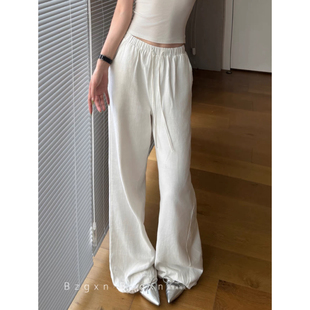 春夏 暴走高仙女175高个子女生白色水洗棉松弛感老钱风阔腿拖地裤