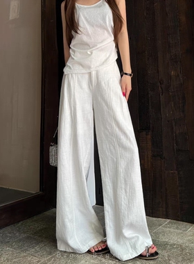 暴走高仙女高个子加长白色阔腿亚麻裤女2026春夏垂坠感宽松拖地裤