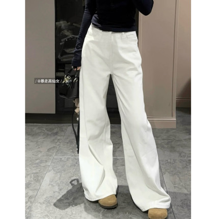白色阔腿牛仔裤女2025秋冬175高个子高腰宽松显瘦直筒加长版长裤