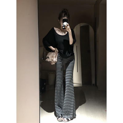 运费险条纹显瘦宽松阔腿裤女秋季