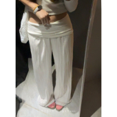 暴走高仙女175高个子松弛感休闲秋季 纯欲加长180亚麻翻边休闲长裤