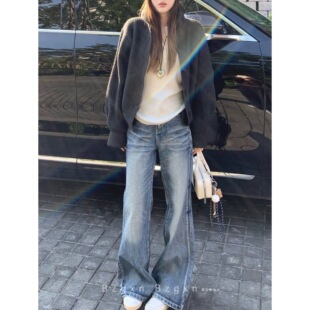 宽松显瘦180拖地 女2025秋冬新款 175高个子加长美式 复古微喇牛仔裤