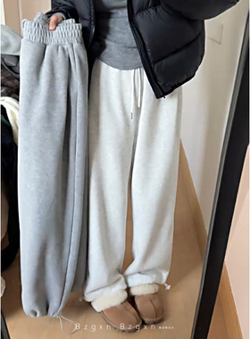 暴走高仙女梨形身材秋季加绒卫裤高个子加长休闲慵懒秋冬阔腿长裤