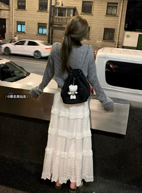 加长版白色半身裙女175高个子早秋a字裙蛋糕裙温柔风长裙蕾丝裙子