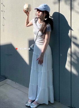 暴走高仙女高个子175加长BM春季温柔白色半身裙高腰荷叶边a字裙子