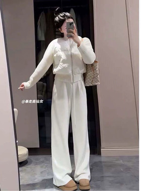 暴走高仙女秋冬加厚垂感175高个子加长白色阔腿裤女宽松拖地长裤