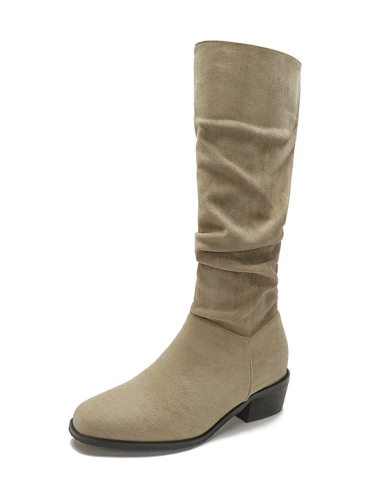 WINTER HEIGHT 8CM PILE BOOTS HIGH HEEL PLEATED BOOTS WOMENS SMALL SIZE RIDER BOOTS SUEDE WESTERN COWBOY BOOTS