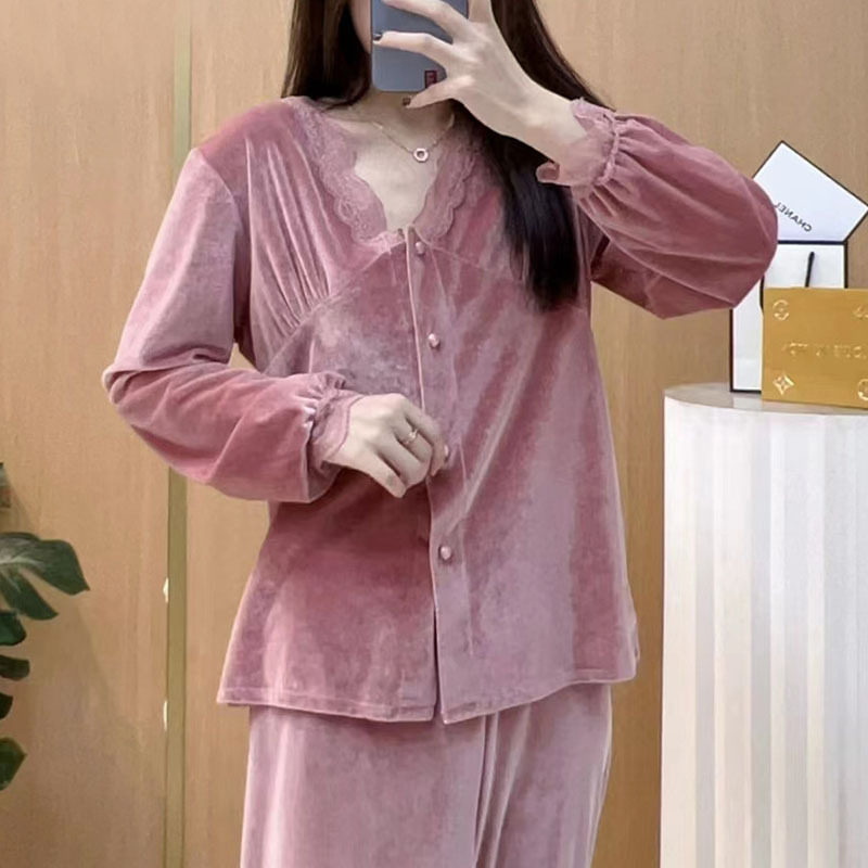 性感睡衣女秋冬金丝绒长袖开衫套装可外穿网红纯欲风家居服春秋款