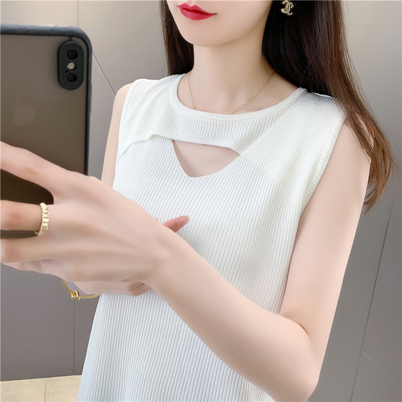 无袖t恤女夏季外穿ins潮宽松上衣百搭显瘦冰丝针织背心女打底内搭