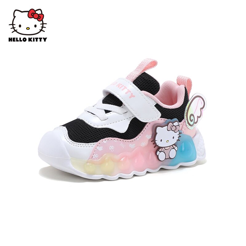 凯蒂猫女童亮灯鞋宝宝运动鞋春秋夏防滑儿童网面透气小童休闲鞋子