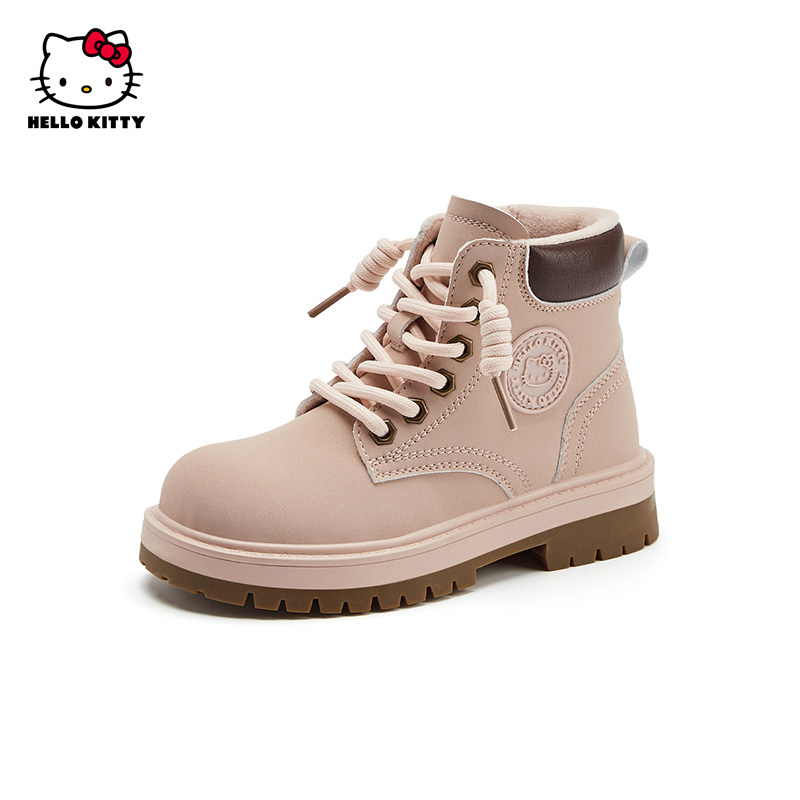 凯蒂猫女童马丁靴冬季加绒保暖棉靴韩版防滑女孩休闲公主儿童皮鞋