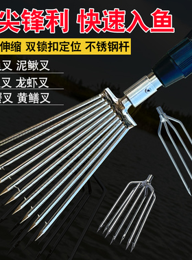 多功能龙虾泥鳅黄鳝鳝鱼叉不锈钢头鱼叉头螃蟹伸缩杆渔叉鱼插鱼叉