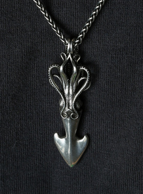 复古欧美暗黑系乌贼吊坠个性潮人独特小众高级感男项链毛衣链配饰