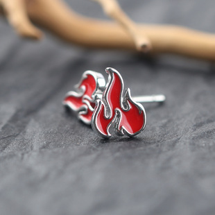 新款滴胶红色火焰耳钉男生高级感痞帅个性时尚简约耳饰品国潮配饰