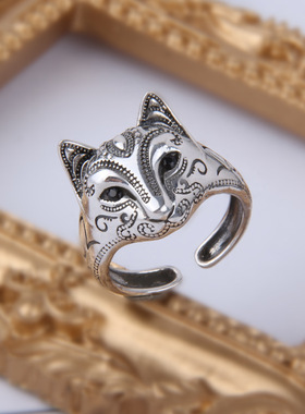 新款狐狸面具戒指民风稻荷神狐神话系列指环神使降临女款开口手饰