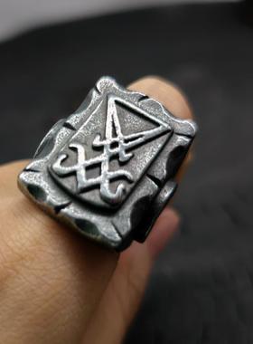 欧美复古暗黑系十字花戒指黑金属哥特暗黑恶魔开口指环霸气手饰品